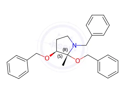 Chemical structure of Pyrrolidine, 3-(phenylmethoxy)-2-(phenylmethoxy)methyl-1-(phenylmethyl)-, (2R,3S)-