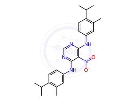 Chemical structure of N4,N6-bis(4-isopropyl-3-methylphenyl)-5-nitropyrimidine-4,6-diamine