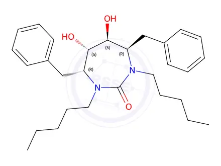 Chemical structure of (4R,5S,6S,7R)-4,7-dibenzyl-5,6-dihydroxy-1,3-dipentyl-1,3-diazepan-2-o ne