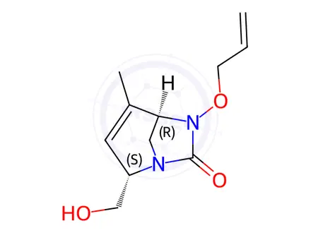 Chemical structure of (2S,5R)-2-(hydroxymethyl)-4-methyl-6-(prop-2-en-1-yloxy)-1,6-diazabicyclo[3.2.1]oct-3-en-7-one