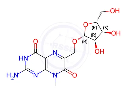 Chemical structure of 2-Amino-8-methyl-6-[(β-D-ribofuranosyloxy)methyl]-4,7(1H,8H)-pteridinedione