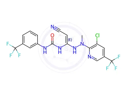 Chemical structure of 3-[(1E)-1-{2-[3-chloro-5-(trifluoromethyl)pyridin-2-yl]-2-methylhydrazin-1-yl}-2-cyanoeth-1-en-1-yl]-1-[3-(trifluoromethyl)phenyl]urea