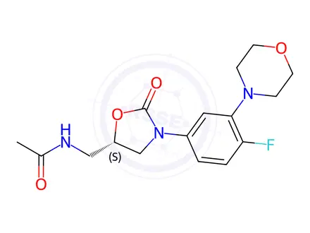 Chemical structure of (S)-N-((3-(4-Fluoro-3-morpholinophenyl)-2-oxooxazolidin-5-yl)methyl)acetamide