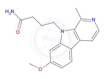 Chemical structure of 4-(7-methoxy-1-methyl-9H-pyrido[3,4-b]indol-9-yl)butanamide