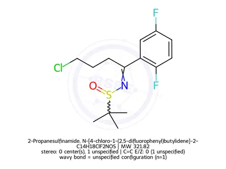 Chemical structure of 2-Propanesulfinamide, N-[4-chloro-1-(2,5-difluorophenyl)butylidene]-2-methyl-, [S(S)]-