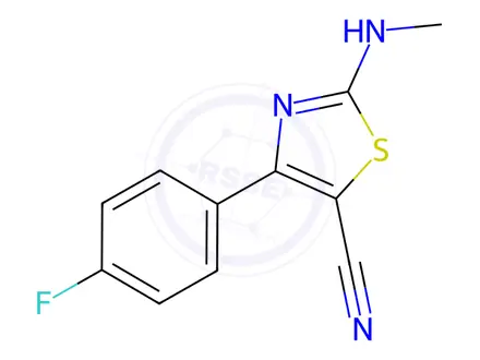 Chemical structure of 4-(4-Fluorophenyl)-2-(methylamino)thiazole-5-carbonitrile