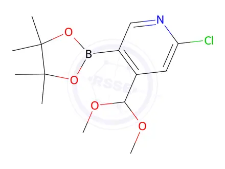 Chemical structure of 2-Chloro-4-(dimethoxymethyl)-5-(4,4,5,5-tetramethyl-1,3,2-dioxaborolan-2-yl)pyridine