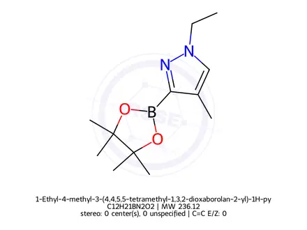 Chemical structure of 1-Ethyl-4-methyl-3-(4,4,5,5-tetramethyl-1,3,2-dioxaborolan-2-yl)-1H-pyrazole