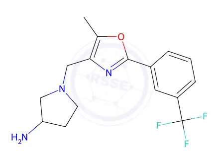 Chemical structure of 1-((5-Methyl-2-(3-(trifluoromethyl)phenyl)oxazol-4-yl)methyl)pyrrolidin-3-amine