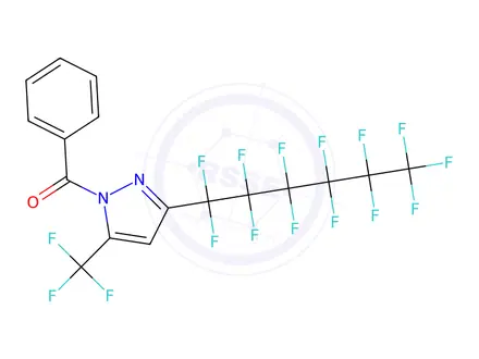 Chemical structure of 1-Benzoyl-3(5)-(tridecafluoro-1-hexyl)-5(3)-(trifluoromethyl)pyrazole