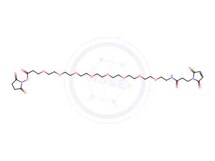 Chemical structure of 4,7,10,13,16,19,22,25-Octaoxa-28-azahentriacontanoic acid, 31-(2,5-dihydro-2,5-dioxo-1H-pyrrol-1-yl)-29-oxo-, 2,5-dioxo-1-pyrrolidinyl Ester