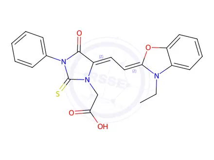 Chemical structure of 1-CARBOXYMETHYL-3-PHENYL-5-(2-(3-ETHYL-2-BENZOXAZOLINYLIDENE)-ETHYLIDENE)-THIOHYDANTOIN