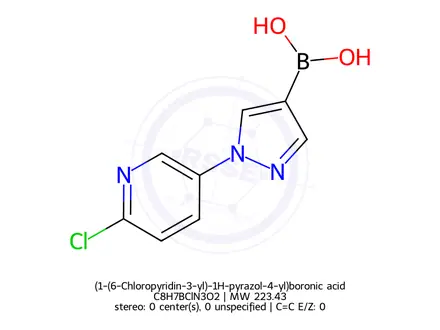 Chemical structure of (1-(6-Chloropyridin-3-yl)-1H-pyrazol-4-yl)boronic acid