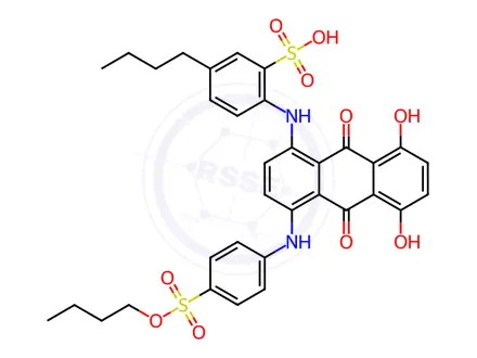 Chemical structure of 2(or 5)-butyl-5(or 2)-[[4-[(4-butylsulphophenyl)amino]-9,10-dihydro-5,8-dihydroxy-9,10-dioxo-1-anthryl]amino]benzenesulphonic acid