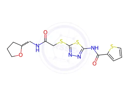 Chemical structure of N-(5-((2-Oxo-2-(((tetrahydrofuran-2-yl)methyl)amino)ethyl)thio)-1,3,4-thiadiazol-2-yl)thiophene-2-carboxamide