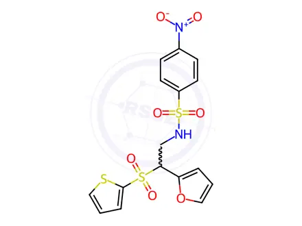Chemical structure of N-[2-(furan-2-yl)-2-thiophen-2-ylsulfonylethyl]-4-nitrobenzenesulfonamide
