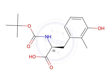 Chemical structure of (2S)-2-{[(tert-butoxy)carbonyl]amino}-3-(3-hydroxy-2-methylphenyl)propanoic acid