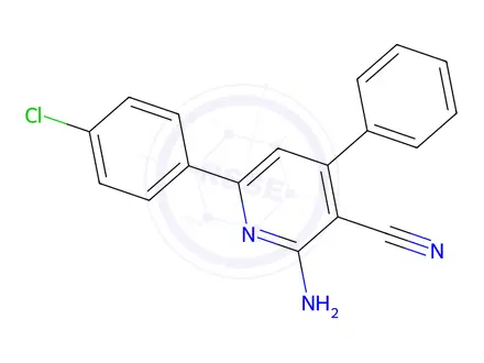 Chemical structure of 2-Amino-6-(4-chlorophenyl)-4-phenylnicotinonitrile