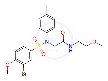 Chemical structure of 2-(N-(3-bromo-4-methoxyphenyl)sulfonyl-4-methylanilino)-N-(2-methoxyethyl)acetamide