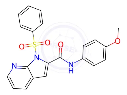 Chemical structure of N-(4-methoxyphenyl)-1-(phenylsulfonyl)-1H-pyrrolo[2,3-b]pyridine-2-carboxamide