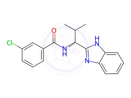 Chemical structure of N-(1-(1H-benzo[d]imidazol-2-yl)-2-methylpropyl)-3-chlorobenzamide