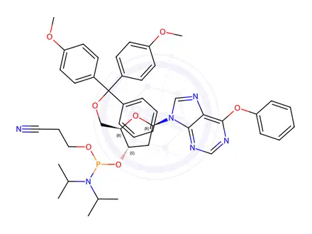Chemical structure of 5'-O-(4,4'-DIMETHOXYTRITYL)-O6-PHENYL-2'-DEOXYINOSINE, 3'-[(2-CYANOETHYL)-(N,N-DIISOPROPYL)]PHOSPHORAMIDITE