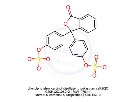 Chemical structure of phenolphthalein carbinol disulfate, tripotassium salt.H2O