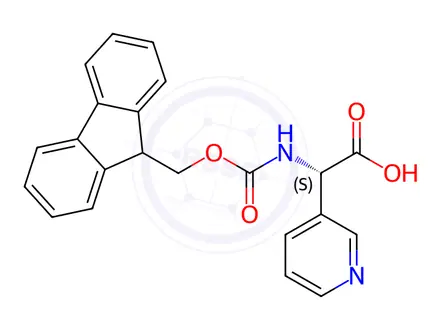 Chemical structure of (S)-2-((((9H-fluoren-9-yl)methoxy)carbonyl)amino)-2-(pyridin-3-yl)acetic acid