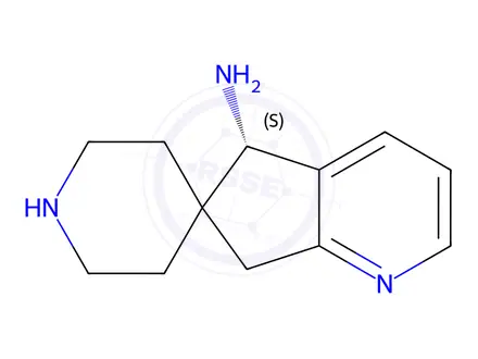 Chemical structure of (5s)-Spiro[5,7-dihydrocyclopenta[b]pyridine-6,4'-piperidine]-5-amine;trihydrochloride