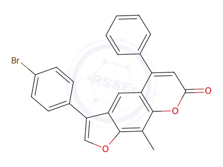Chemical structure of 3-(4-bromophenyl)-9-methyl-5-phenylfuro[3,2-g]chromen-7-one