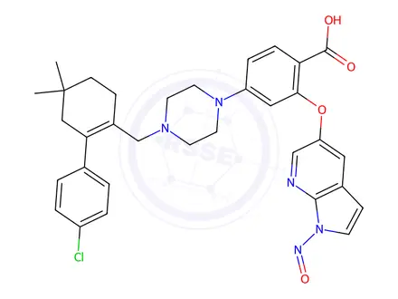 Chemical structure of 4-(4-((4'-chloro-5,5-dimethyl-3,4,5,6-tetrahydro-[1,1'-biphenyl]-2-yl)methyl)piperazin-1-yl)-2-((1-nitroso-1H-pyrrolo[2,3-b]pyridin-5-yl)oxy)benzoic acid