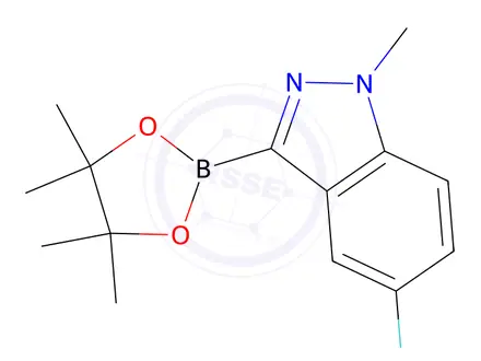 Chemical structure of 5-Fluoro-1-methyl-3-(4,4,5,5-tetramethyl-1,3,2-dioxaborolan-2-yl)-indazole