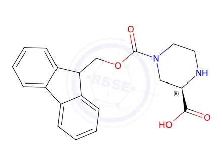 Chemical structure of (R)-4-(((9h-Fluoren-9-yl)methoxy)carbonyl)piperazine-2-carboxylic acid