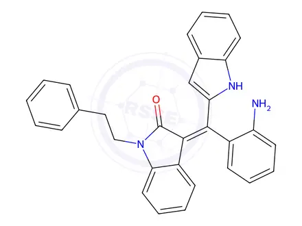 Chemical structure of (Z)-3-((2-Aminophenyl)(1H-indol-2-yl)methylene)-1-phenethylindolin-2-one