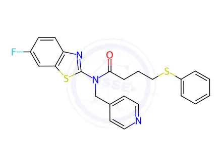 Chemical structure of N-(6-fluoro-1,3-benzothiazol-2-yl)-4-phenylsulfanyl-N-(pyridin-4-ylmethyl)butanamide