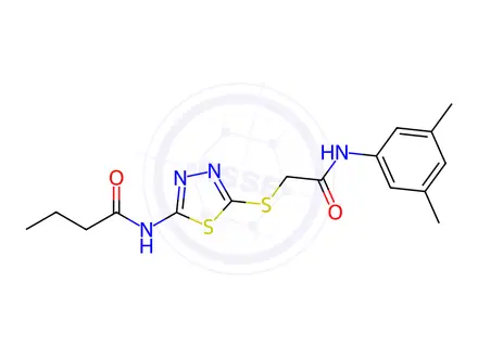 Chemical structure of N-(5-((2-((3,5-Dimethylphenyl)amino)-2-oxoethyl)thio)-1,3,4-thiadiazol-2-yl)butyramide