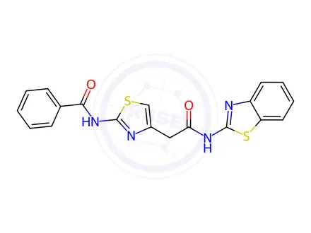 Chemical structure of N-(4-(2-(Benzo[d]thiazol-2-ylamino)-2-oxoethyl)thiazol-2-yl)benzamide