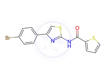 Chemical structure of N-(4-(4-bromophenyl)thiazol-2-yl)thiophene-2-carboxamide