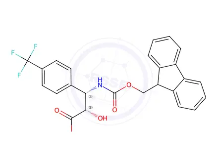 Chemical structure of (2S,3S)-3-((((9H-fluoren-9-yl)methoxy)carbonyl)amino)-2-hydroxy-3-(4-(trifluoromethyl)phenyl)propanoic acid