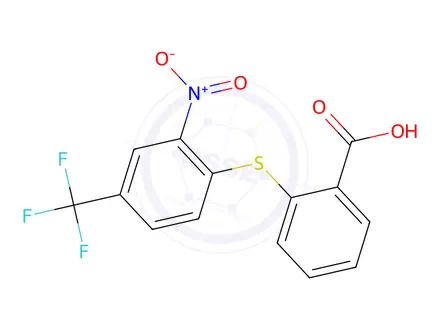Chemical structure of 2-[2-nitro-4-(trifluoromethyl)phenyl]sulfanylbenzoate
