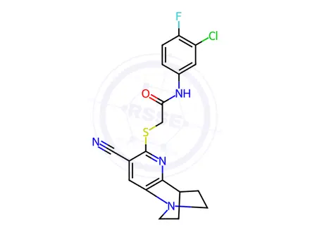 Chemical structure of N-(3-Chloro-4-fluorophenyl)-2-({4-cyano-1,6-diazatricyclo[6.2.2.0^{2,7}]dodeca-2,4,6-trien-5-yl}sulfanyl)acetamide