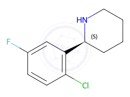 Chemical structure of (2S)-2-(2-chloro-5-fluorophenyl) Piperidine