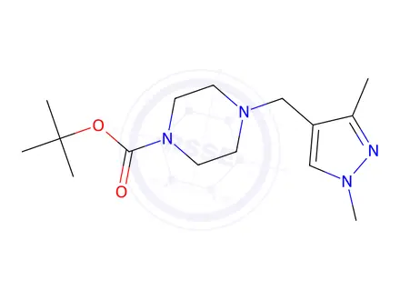 Chemical structure of tert-Butyl 4-((1,3-dimethyl-1H-pyrazol-4-yl)methyl)piperazine-1-carboxylate
