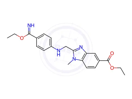 Chemical structure of Ethyl 2-(((4-(ethoxy(imino)methyl)phenyl)amino)methyl)-1-methyl-1H-benzo[d]imidazole-5-carboxylate