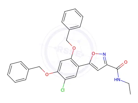 Chemical structure of 5-(2,4-Bis(benzyloxy)-5-chlorophenyl)-N-ethylisoxazole-3-carboxamide