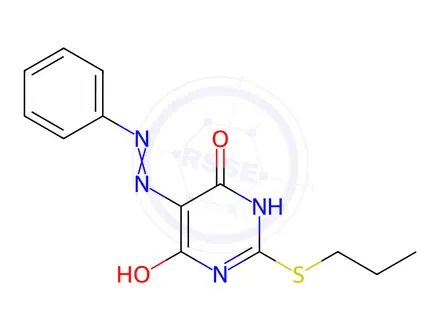 Chemical structure of 6-Hydroxy-5-(2-phenyldiazenyl)-2-(propylthio)-4(3H)-pyrimidinone