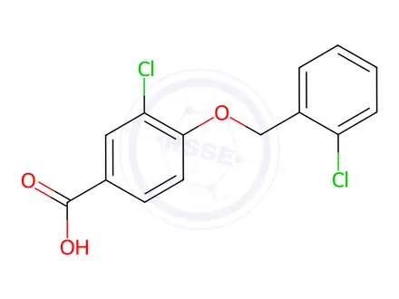 Chemical structure of Benzoic acid, 3-chloro-4-[(2-chlorophenyl)methoxy]-