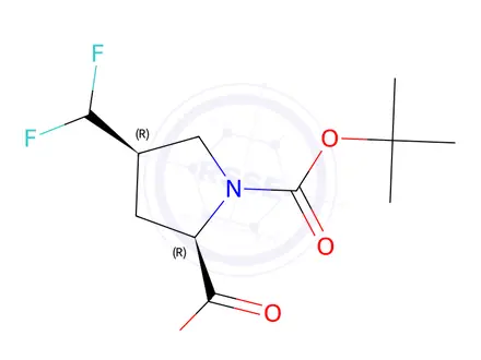 Chemical structure of (2R,4R)-1-(tert-Butoxycarbonyl)-4-(difluoromethyl)pyrrolidine-2-carboxylic acid
