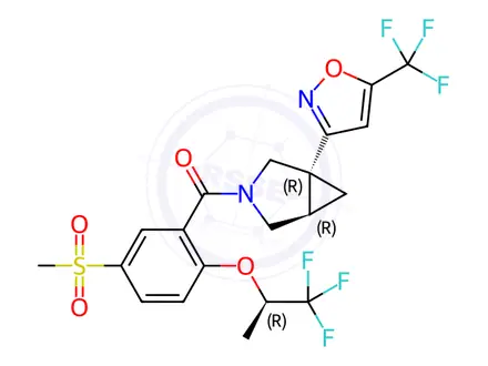 Chemical structure of [5-​(Methylsulfonyl)​-​2-​[(1R)​-​2,​2,​2-​trifluoro-​1-​methylethoxy]​phenyl]​[(1R,​5R)​-​1-​[5-​(trifluoromethyl)​-​3-​isoxazolyl]​-​3-​azabicyclo[3.1.0]​hex-​3-​yl]​-methanone