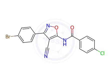 Chemical structure of N-(3-(4-bromophenyl)-4-cyanoisoxazol-5-yl)-4-chlorobenzamide